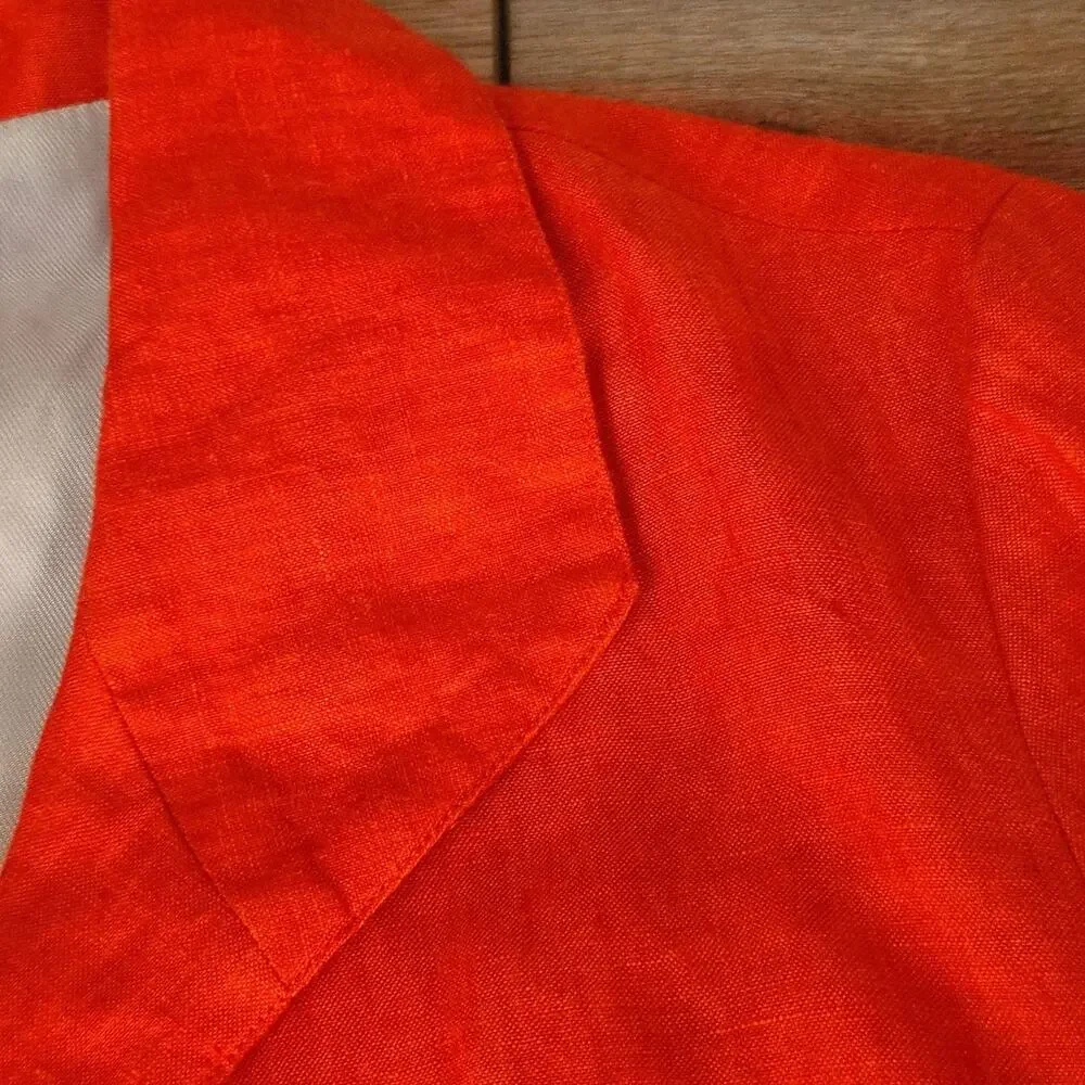 Coldwater Creek 100% Linen Blazer Jacket Orange Coral Classic Women's Size 12